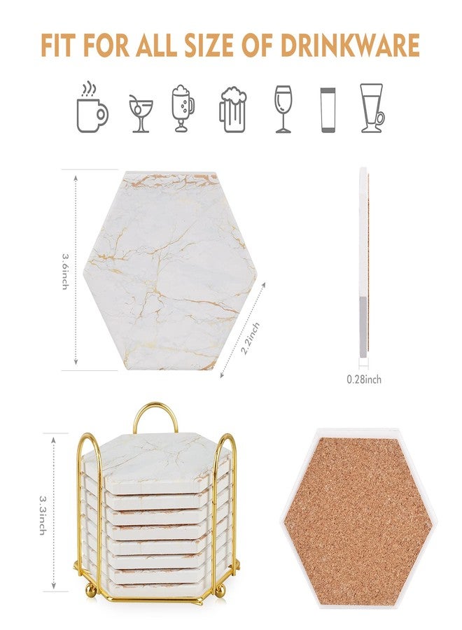 Geichan Coasters for Drinks with Holder, Absorbent Marble Coaster Set of 8, Ceramic White and Gold Coasters for Coffee Table,Housewarming Gift,Tabletop Protection, Home Decor - Image 5